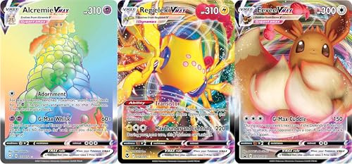 Pokémon 3 Cartes Vmax Bundle 1 Carte Arc-en-Ciel Rare et secrète sans doublons Vmax Booster Pack