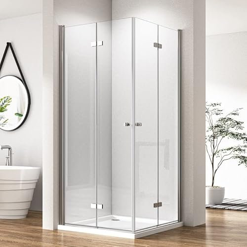 Duschkabine Eckeinstieg 90 x 100 cm Doppel Falttür Duschabtrennung, Faltbar Glas Duschtür Dusche aus 5mm ESG Sicherheitsglas, Duschwand Falttürkabine Drehfalttür Scharniertür Höhe 185cm