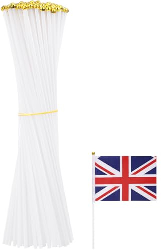 Didiseaon 100pcs Flags Sticks: Small Hand Held Pole with Top 38cm Plastic flagpole for DIY Mini Pride Handheld Flags Festival Decor for Table Advertising Party Decorations (White)