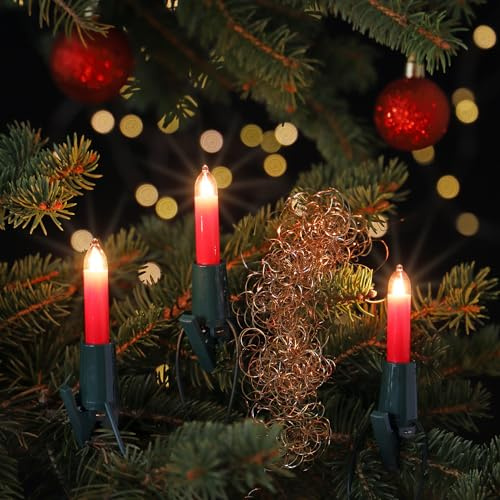 CLGarden traditionelle NARVA Kerzenlichterkette mit 20 Schaftkerzen rot warmweiß hell Innen Weihnachtsbaum Christbaum Lichterkette