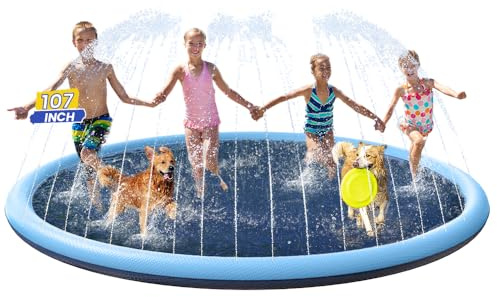 PETOCAT Splash Pad Non-Slip Dogs Cool Sprinkler Pool Extra Large Splash Pads for Kids Dog Baby Wading Pool Summer Outdoor Play Water Fun Toy Gift Easy to Use/Clean 107 inch