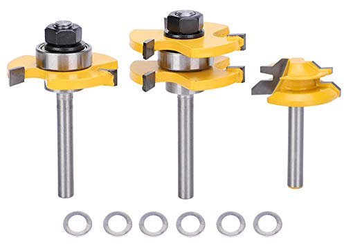 Nut- und Feder-Fräser-Werkzeug-Set, 3-teiliges Holm-Fräser-Set, 45-Grad-Fräser, 3 Zähne, T-förmig, 1/4 Schaft, Holzbearbeitungs-Fräswerkzeug