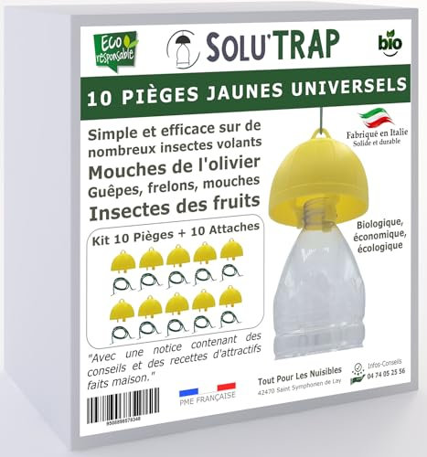 SOLUTRAP - 10 Pièges universels Jaunes - Ecologique et économique - Mouches - Guêpes - Frelons - Mouche de l'olivier