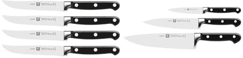 ZWILLING Lot de 4 Couteaux À Steak + Set de 3 Couteaux (Couteau à Larder/Garnir, Couteau à Viande, Couteau de Chef), Acier Inoxydable, série Professional S