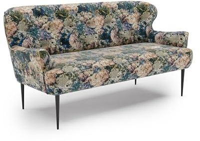 CAVADORE 2,5-Sitzer Küchensofa Amba, Trendige Sitzbank für Küche oder Esszimmer / 173 x 97 x 87 / Jacquard Flachgewebe: Blumenmuster Olive