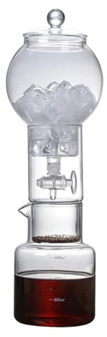 ANGDI Cafetera con gotero for preparación en frío, cafetera de Vidrio de 600 ml con gotero de Velocidad Ajustable, Torre de Goteo for preparación en frío, máquina de café con extracción(Clear)