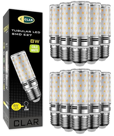 CLAR - LED-Leuchtmittel, E27, Kaltweiß, 6000 K, Mais 8 W, großer Schraubsockel (10 Stück)