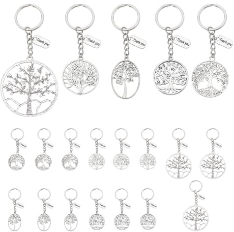 PH PandaHall Lot de 20 porte-clés arbre de vie avec pendentif arbre de vie - Cadeau pour amis, collègues, enseignants, remise de diplôme, Argent vieilli, 90~110mm