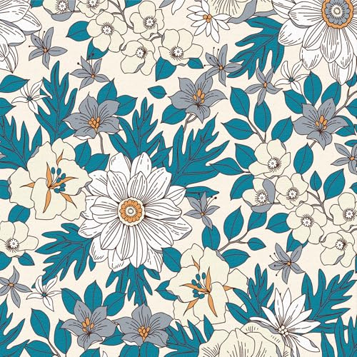ANLIKY-Pro Fond d'écran d'auto-adhésif feuilles vertes et fleurs blanches peler et bâton de contact papier de contact, 44X300CM, film décoratif amovible pour meubles d'armoire