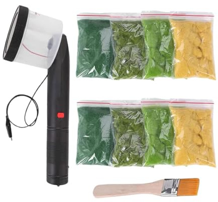 Baoblaze Static Grass Applicator Kit Mini Static Grass Flocking Applicator Static Grass Layering Spray with Brush for DIY Scenic Railway Sand Table Layout Modelling Hand Tool, 8 Bags Grass Powder