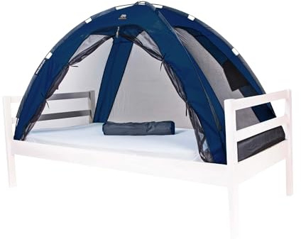 Deryan Bettzelt - Moskitonetz Doppelbett - Moskitozelt Zeltbett - Insektenschutz Bett - Kompakt und Leight - 200x90x110cm - Mückennetz Bett & Moskitonetz Reise Mit Tragetasche - Navy