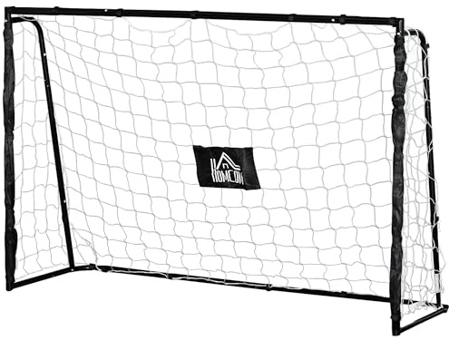 HOMCOM But de Football - Cage de Foot - But d'entrainement dim. 186L x 62l x 123H cm - châssis métal Filet PE - piquets & Outil Inclus - Noir Blanc