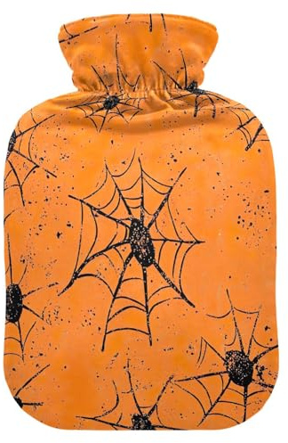 Wärmflasche mit weichem Bezug, für Bett, Hand- und Fußwärmer, Wintergeschenk, Wärmbeutel für heiße und kalte Kompresse, 1 Liter, Orange / Schwarz