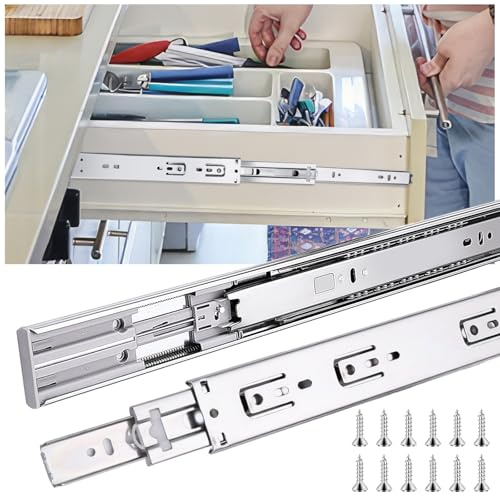 18 inch Drawer Slides 6 Pairs (12pcs) Soft Self Close 3 fold Full Extension Ball Bearing Cabinet Drawer Glides Side Mount for Dresser, Cabinet, Kitchen 100 LB Capacity 18 Silver