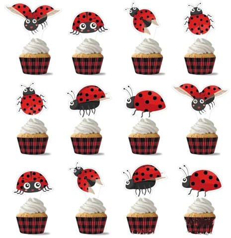 Cake Toppers,Marienkäfer Tasse Kuchen Toppers Zahnstocher Flaggen 12 Stück Kuchen Cupcake Topper für Kinder Baby Party Geburtstag Party Kuchen Dekoration