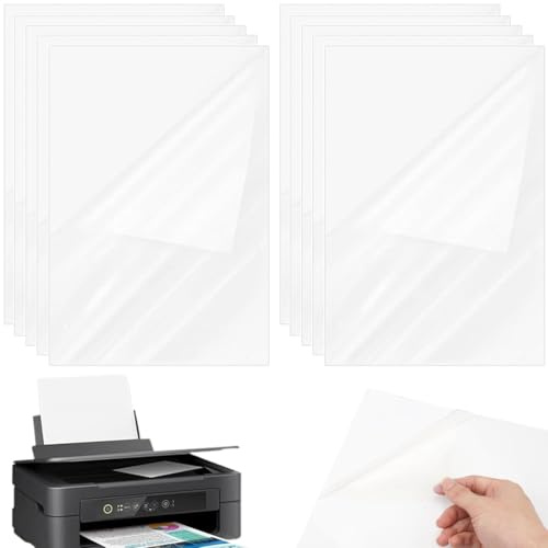 SIRLOMU 10 Stück Bedruckbare Klebefolie, Stickerpapier zum Selbst Drucken, Bedruckbares Vinyl, Anti-Blaulicht, Reißfest, Selbstklebende, Kompatibel mit Tintenstrahl und Laserdrucker (A4) (Transparent)