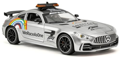 1/24 GTR Race Safety Car Paint Edition, Spielzeugauto, Spielzeugmodellauto zum Sammeln, Spielzeugauto mit Sound- und Lichtfunktion und Pull Back Funktion （Silber)