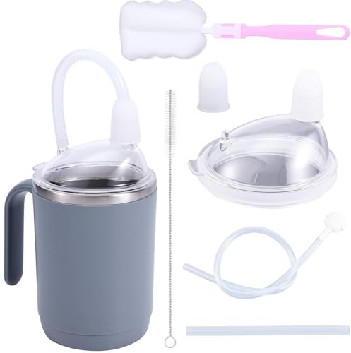 Gosknor Spill Proof Cup with Straw, Stainless Steel Sippy Cup Elderly Sippy Cup Leak Proof Porridge Mug Adult Sippy Cup No Spill Cups Suitable for Adult Elderly Drinking Water Milk Soup