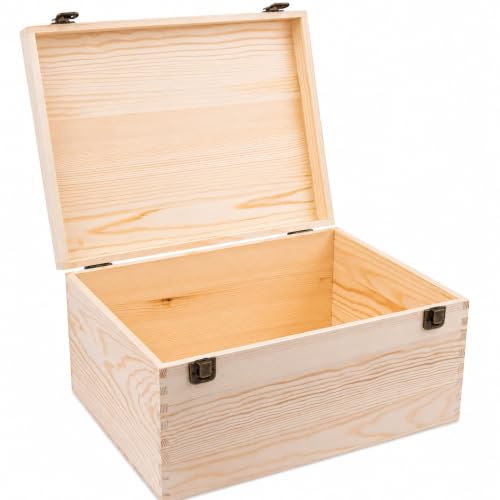 LYCN Holzkiste mit Deckel, 33x25x16 cm Naturbelassene Kleine Holzkiste Unbehandelte Holzkiste mit Klappdeckel und Frontverschluss, Aufbewahrungsboxen aus Holz Baby Klein Holzbox für Heimwerker Kunst