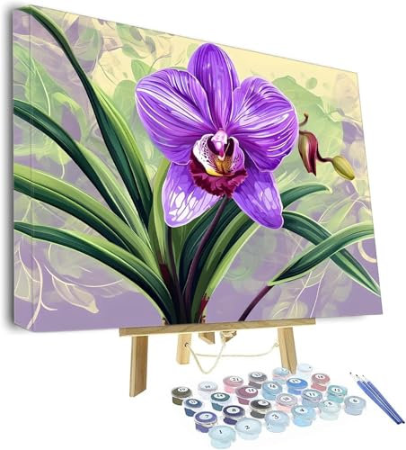 Malen Nach Zahlen Erwachsene Blume Malen Nach Zahlen Kinder, Paint by Numbers Lila Knitterfreie Leinwand Bilder, diy GemäLde Kit mit Pinsel und Acrylfarbe Als Geschenk für Wanddeko 100x70cm P-719