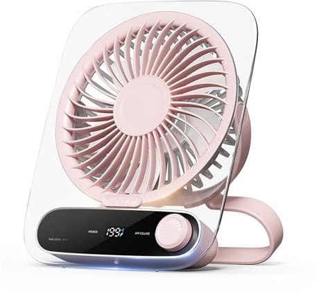 Intckwan Ventilateur de Table Silencieux avec 199 Niveaux, Mini Ventilateur à Batterie (3000mAh) & USB, Éclairage LED, Aromathérapie, Montage Murale, Pour Bureau, Maison, Camping - Rose
