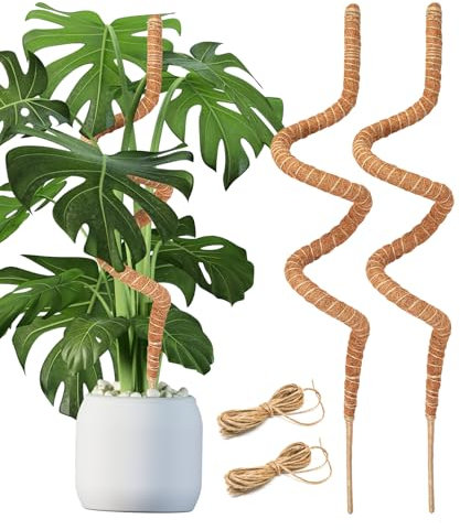 Haoledy Sostegno per Piante 120cm, Bastone per Piante Rampicanti Pieghevole, Supporto per Piante Monstera Fibra di Cocco per Piante Anima in Alluminio 7 mm, con 2 Pezzi Corda di Luta 2 m (2 Pezzi)