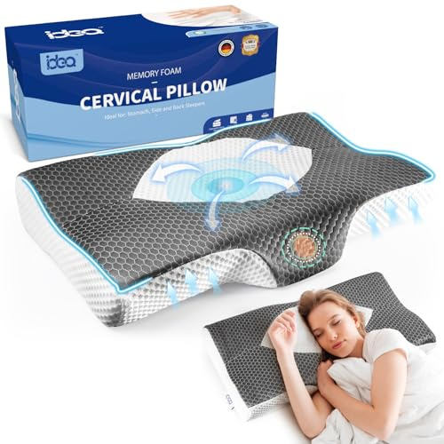 IDEA Kopfkissen, Ergonomisches Memory Foam Kissen, Orthopädisches Kissen Seitenschläferkissen für Seiten, Rücken & Bauchschläfer, Nackenkissen Antischnarch-Kissen mit Bezug 72#