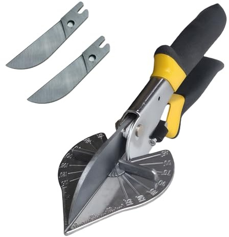 Multi Angle Miter Shears for Angular Cutting, Adjustable 45-135 Degree Trim Cutter for Soft Wood, PVC, Plastic, and Molding - Includes Extra Blades and Safety Lock (Black handle)