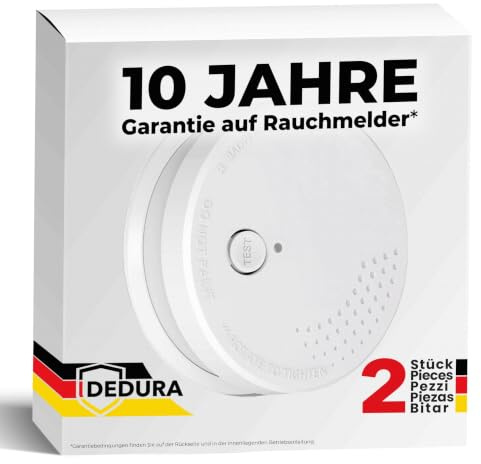 Rauchmelder 2er Set - 10 Jahre Garantie mit 9V Batterie austauschbar ? nach DIN EN14604 von BSI zertifizierter Feuermelder, Rauchwarnmelder und Brandmelder