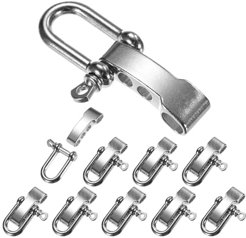 TIXIPEM Hebilla de grillete de pulsera de paracaídas [10 piezas] – Grillete de arco en U de metal ajustable para pulseras de supervivencia, cinturón y cuerda al aire libre – [Cabeza plana plateada