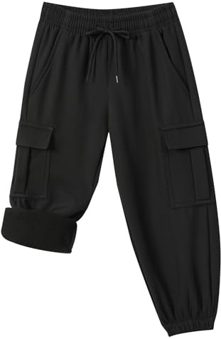 Toddler Warm Skiing Snow Pants Baby Boys Girls Waterproof Cargo Hiking Pants Kids Fleece Lined Winter Sweatpants Sports Outdoor Joggers with Pockets(SnowLL316-Black-2T)