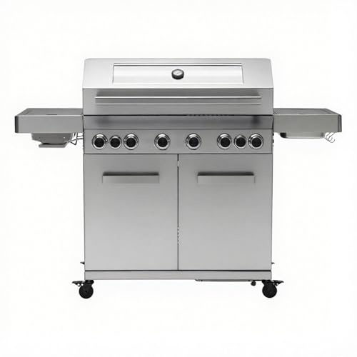 5 Burner Gas Barbecue with Side Burner, Stainless Steel Garden Grill with Warming Rack, Storage & Built-in Temperature Gauge,162x117x55cm, 62kg with Wheels for Garden Outdoor Cooking (silver)