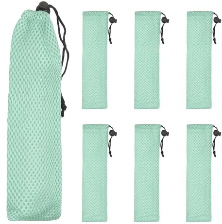 sourcing map 6 Pcs Pouch Bag Straw Carrying Cases, Portable Cutlery Sleeve Chopstick Case Utensil Bag for Home Travel Outdoor Storage Fork Spoon Chopsticks, S & Light Green