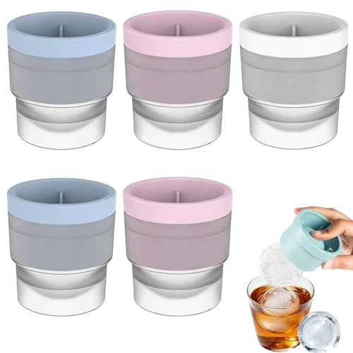 Round Ice Cube Moulds, Reusable Ice Ball Mould, Easy Remove Sphere Moulds, for Party, Home, Bar (5, Blue+Pink+Grey)