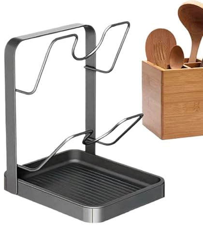 Generico Contenitore Con Vassoio Di Scarico - Supporto Per Coperchio | Portaoggetti Da Cucina Antiscivolo Stan | Coperchi Da Cucina Cremagliera Per Mestolo, Spatola, Cucchiaio
