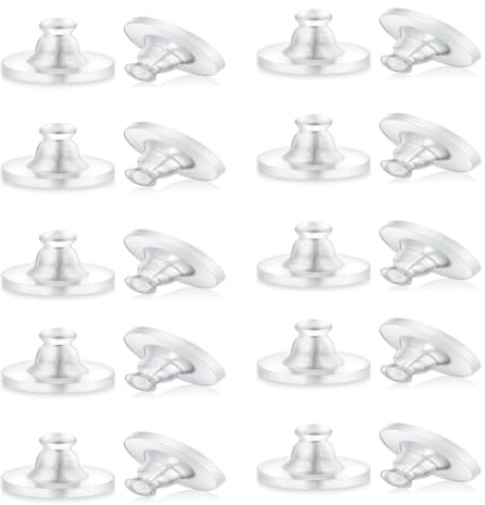 MUNZE Tuercas Pendientes De Silicona Hipoalergénica, 20 Piezas, Color Transparente, 10mm De Largo X 6Mm De Ancho, Repuesto