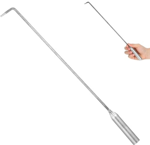 Feuerhaken mit Langem Stiel aus Eisen für Kamin, Grill und Feuerstelle | Silberfarben, Handlicher Griff, Komfortable Bedienung, Vielseitiges Werkzeug für Haushalt, Kochen, Camping und Außenbereiche