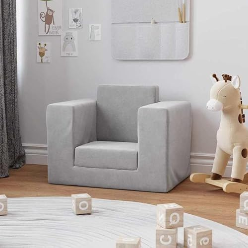 Eleganz Sofá cama para niños – Sofá de felpa suave para habitación infantil | 100% poliéster | Acogedor espacio para dormir y jugar | gris claro