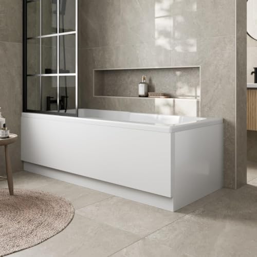 Baystone Modern 1700mm Front Side Panel & 750mm End Acrylic Bath Panel Panels for Bathroom Baths Soaking Tubs, Easy to Cut, White Gloss