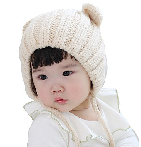 Cheerlife Baby Mütze Bär Tiermütze Jungen Mädchen Wintermütze Winter Ohrenschutz Strickmütze (Beige)