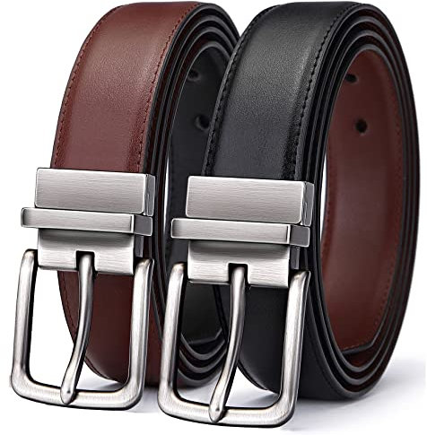 BULLIANT Ceinture Homme, En Cuir Reversible Ceinture 30mm,une ceinture de renverser deux couleurs,Taille Ajustee - Noir/Brun Foncé - 110cm/36 -38 taille réglable