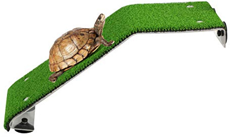 iFCOW Schildkröten-Bettungsplattform, Schildkröte Rampe Reptilienleiter Aquarium Aquarium Rampe Leiter lebensechten grünen Rasen Ruheterrasse