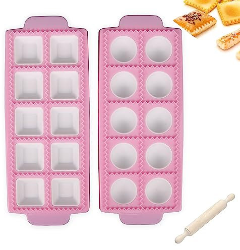 Knödel Silikonform Hochwertigen Ravioli Ausstechformen Raviolibrett Raviolischneider Gebäck-Werkzeug Hochwertigen Ravioli Ausstechformen DIY Backwerkzeuge für Hausgemachte 2 stück Ravioli Knödel Pink