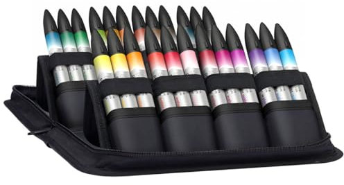 Winsor & Newton 0290171 ProMarker Aquarellmarker - 2 Spitzen, Pinsel- und feiner Spitze, lichtecht, hochpigmentierte Aquarellfarben im Marker für Kalligrafie, Zeichnungen, 24 Farben Set