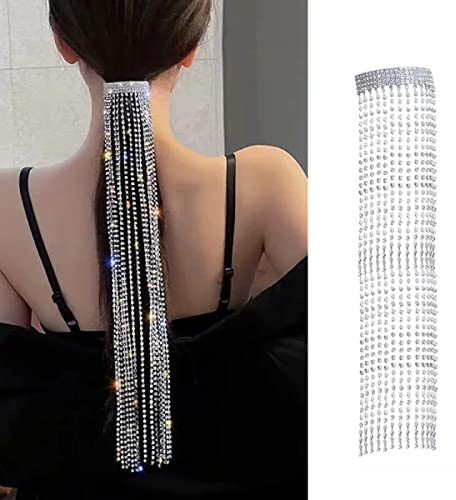 Tasseled Strass Mode Haarspangen Haarschmuck Kopfschmuck Haarspange Zubehör für Mädchen Silber 39cm