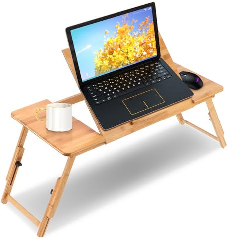 Ejoyous Laptoptisch Bambus, Betttablet Höhenverstellbar klappbarer Notebooktisch Betttisch Lapdesks mit Schublade für Lesen oder Frühstück und Zeichentisch fürs Bett