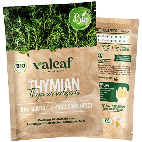valeaf BIO Kräuter Samen I Premium Kräutersamen zur Kräuter Anzucht I Küchenkräuter für Garten, Balkon I samenfestes Kräuter Saatgut I Pflanzen Samen zum Kräuter Pflanzen (Thymian (BIO))