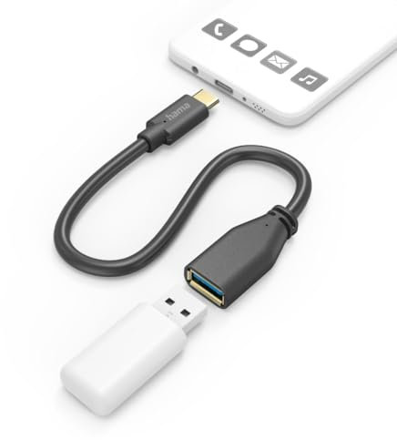 Hama USB OTG Kabel, USB C Stecker, USB A Buchse, 15cm (USB Adapterkabel, USB C auf USB, Adapter, on-the-go-Adapter, OTG Adapter, Super Speed, 5 Gbit/s, für Handy, Tablet etc., vergoldet) schwarz