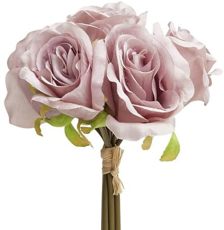 The Baked Studio Bella Rose Seide handgebunden, 6 Stück Blumenstrauß für Kuchendekoration, Heimdekoration, Hochzeiten, Brautsträuße und Bastelarbeiten (Vintage Malve)
