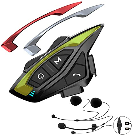 QSPORTPEAK Motorrad Bluetooth Headset,Shark08 Intercom Motorrad bis zu 8 Motorräder mit Reichweite von 1500m, DSP und CVC Geräuschunterdrückung Motorradhelm Kommunikationssystem mit FM Radio